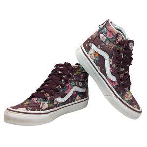 Vans Purple and White Flowers Zip High Tops Size Kids 13.5